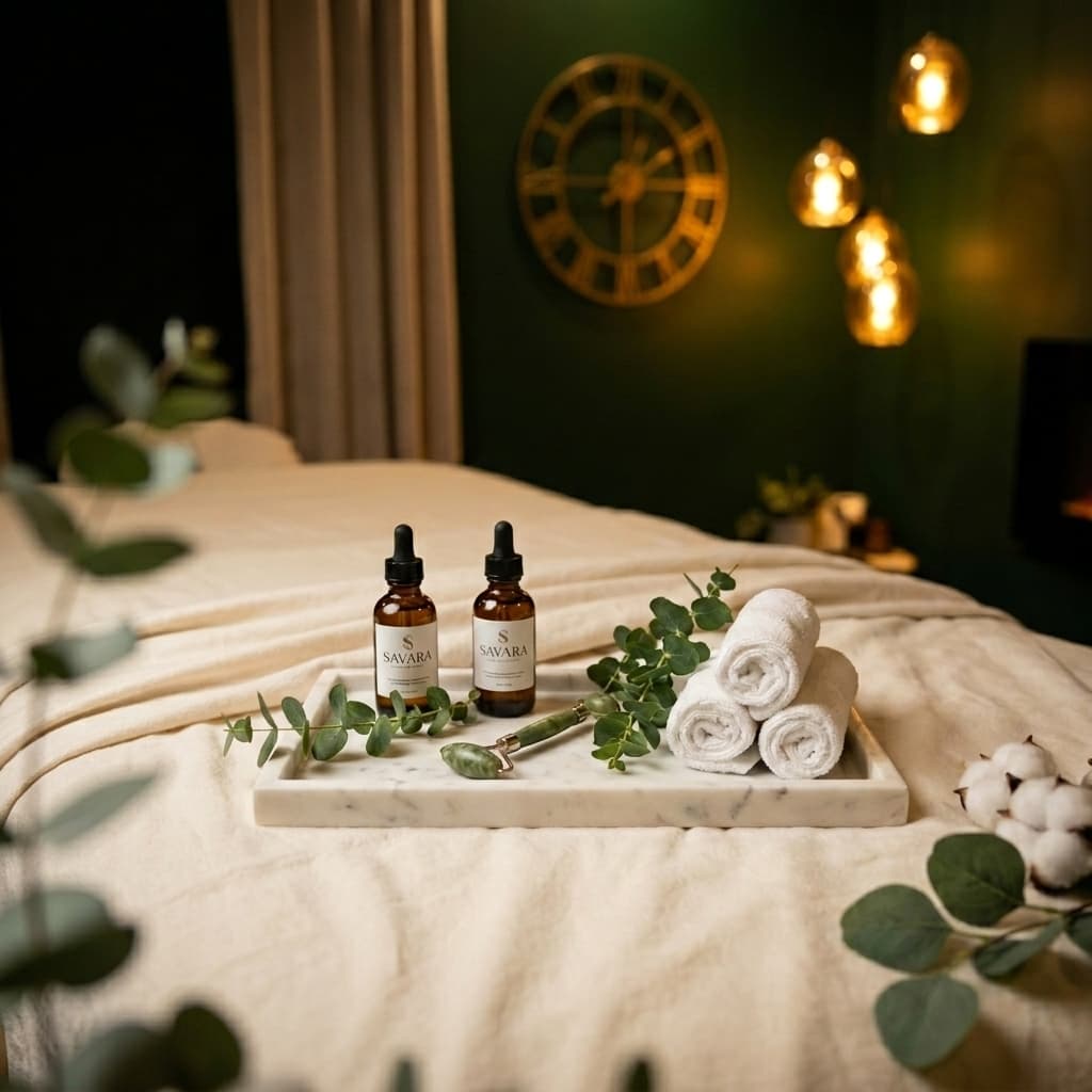 SAVARA product ritual on massage table